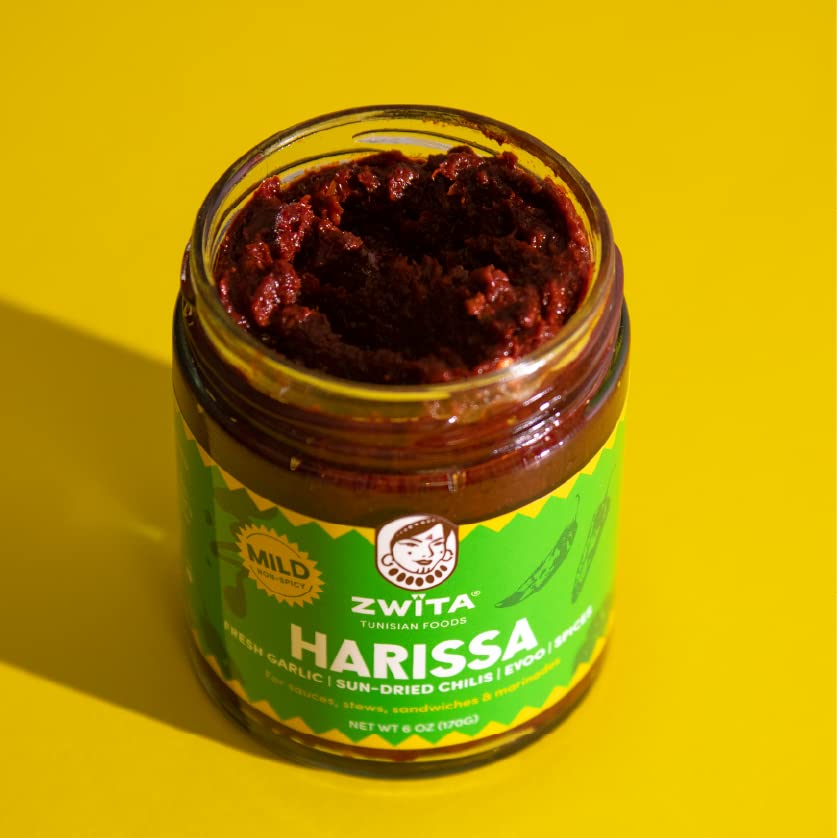 Zwita Mild Harissa 6Oz | Tunisian Thick Sun Dried Chili Paste | Not Spicy | Harissa Paste | Sun Dried Chilis, Fresh Garlic, Extr