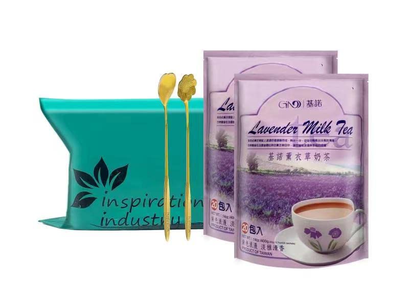 Gino Lavender Milk Tea, 14 Oz (400 G), With 2 Inspiration Industry Coffee Spoons (2 Packs)