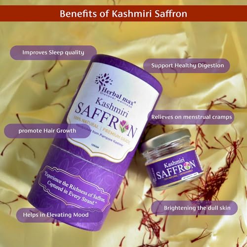 Herbal Max Kashmiri Mongra Saffron Kesar, 1G | A+++ Grade | For Food, Cooking, Sweets Personal Use | Natural Zafran Leaves