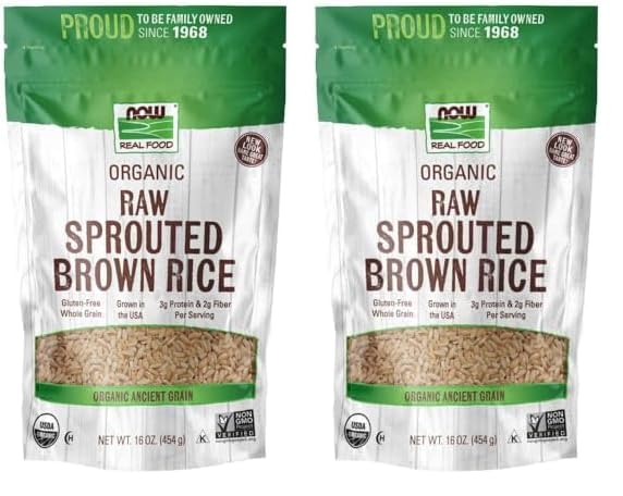 Now Foods, Organic Sprouted Brown Rice, Raw, Gluten-Free And Whole Grain, 16-Ounce (Packaging May Vary) (Pack Of 2)