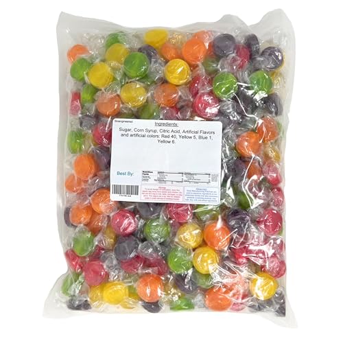 YANKEETRADERS Fruit Buttons Hard Candy, Assorted Fruit Flavors, 3 Pound Bulk Bag, 255 Pieces