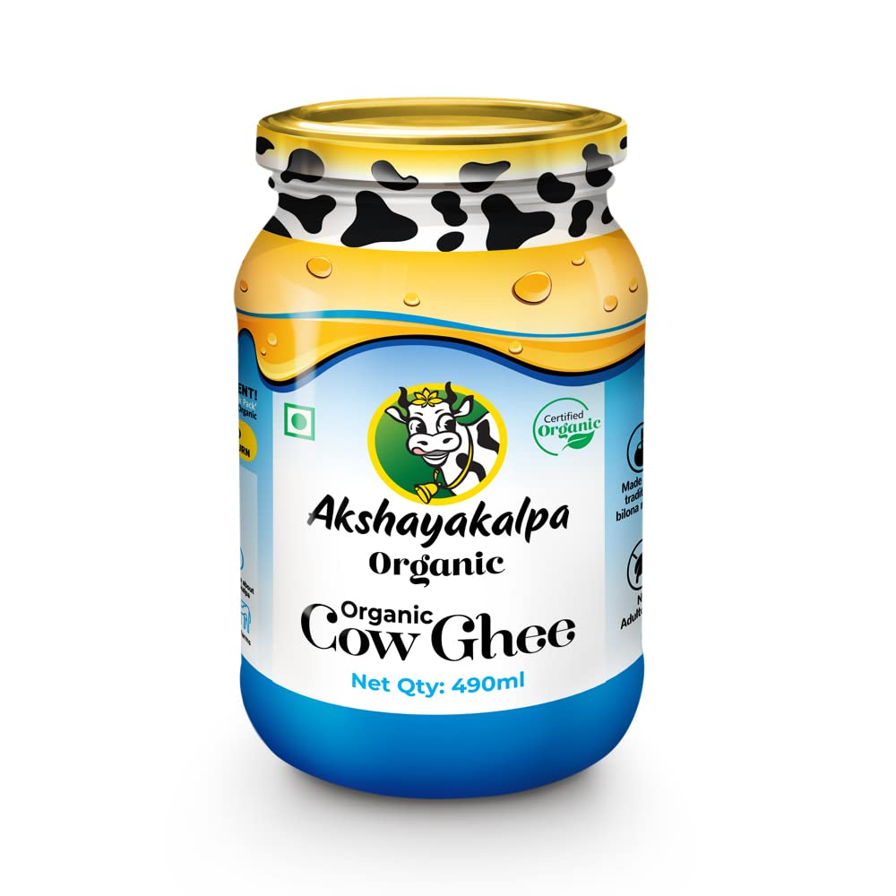 Akshayakalpa Organic Cow Ghee  490 ml - Pure organic ghee, traditionally-churned, chemical-free, granular ghee, nutritious by na