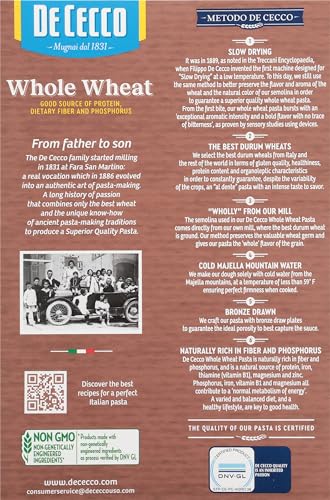 De Cecco Whole Wheat Pasta, Penne Rigate, 13.25 Oz, Pack Of 12