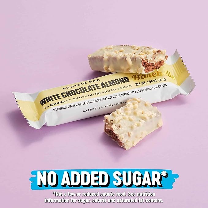 Barebells Protein Bars White Chocolate Almond - 12 Count, Protein Snacks With 20G Of High Protein - Chocolate Protein Bar With 1