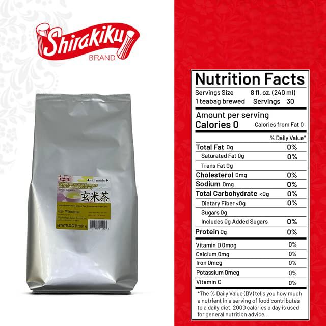 Shirakiku Iri Gennmaicha Green Tea Loose Leaf with Brown Rice, 2.2 Pounds