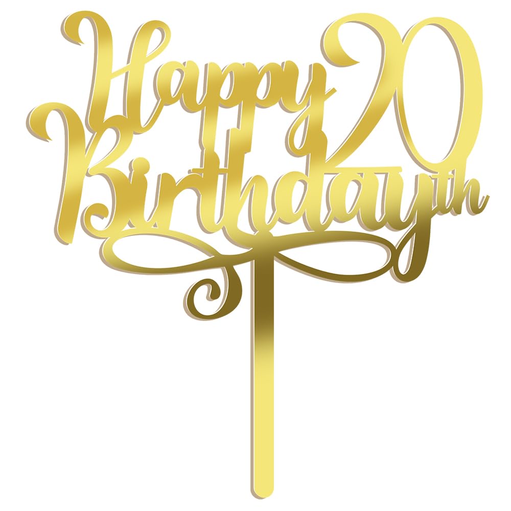 Ruscalin Acrylic Gold Happy 20Th Birthday Cake Topper,20 Birthday Party Cake Decorations