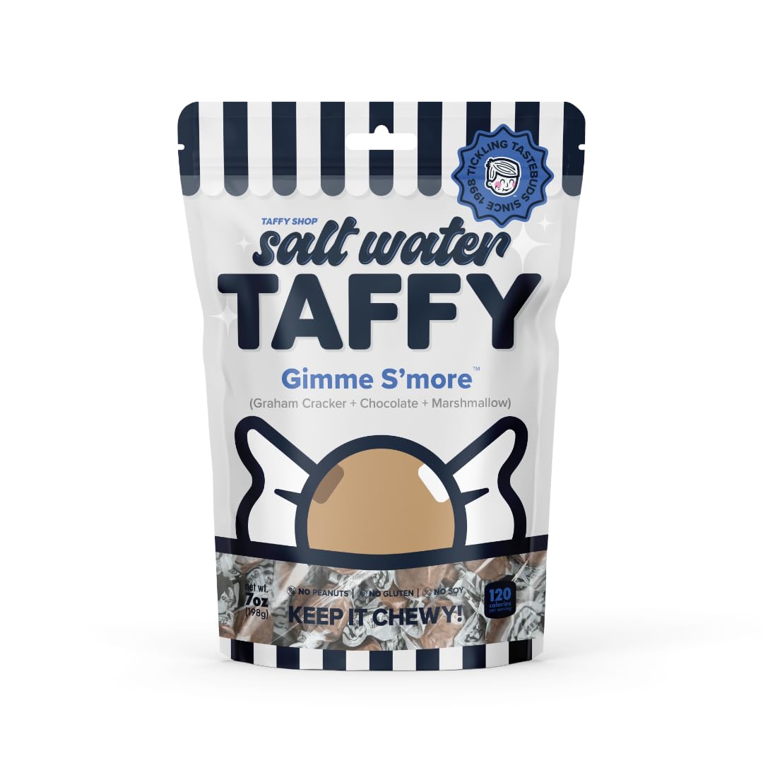 Taffy Shop Gimme Smore, Graham Cracker, Chocolate, Marshmallow Salt Water Taffy - Gourmet Soft Chewy Candy, Bulk Sweet Snack, F