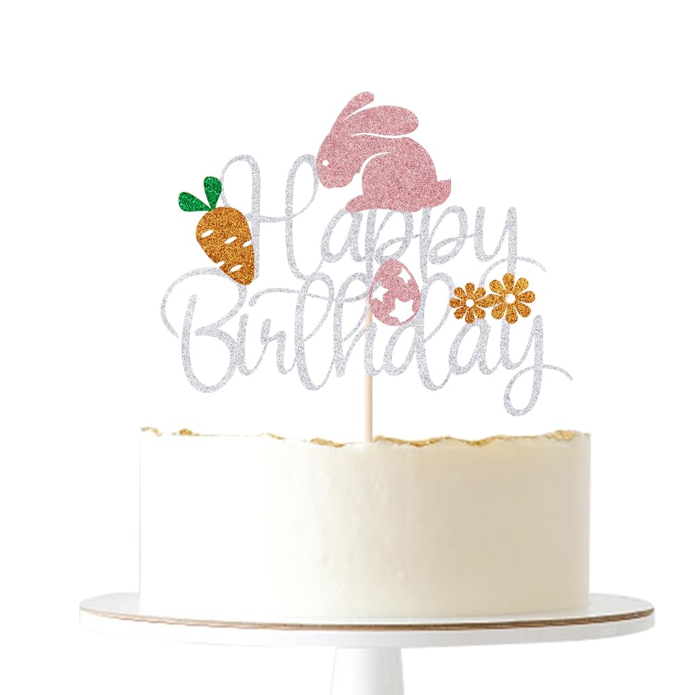 Happy Birthday Easter Cake Topper, Easter Religious Holidays, Baby Shower Party Celebration/Bunny Ear Cake Decoration Supplies (