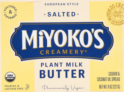 MIYOKOS CREAMERY Organic Salted Vegan Butter, European Style Cultured Plant Milk Butter, 8 Ounce (Pack of 1)