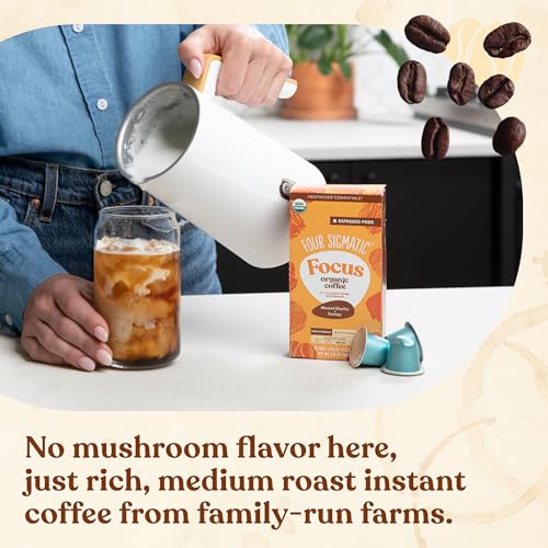 Four Sigmatic Focus Coffee Pods Compatible with Nespresso Original | Organic Medium Roast Espresso with Added Focus | Mushroom Coffee Enhanced with Lions Mane | Medium Roast 10ct