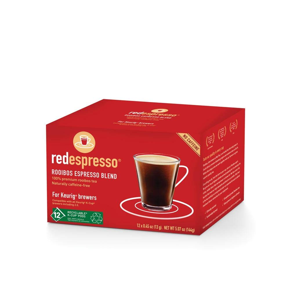 Red Espresso Rooibos Tea K-Cups - Caffeine-Free, Compatible with Keurig Brewers - 12 Count - Red