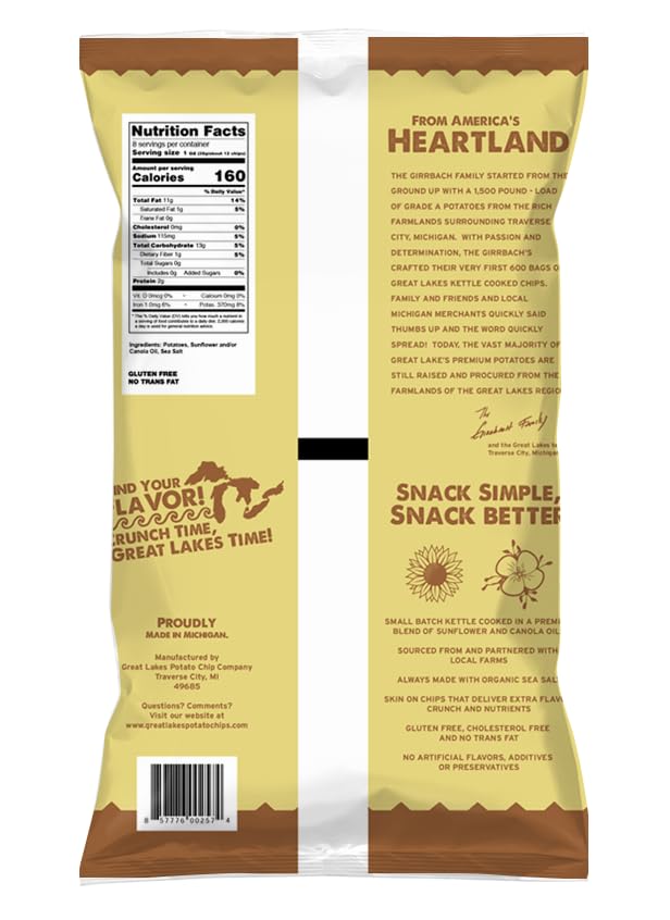 Kettle Cooked Potato Chips By Great Lakes Value Pack Bundled By Superdeals | 1.375 Oz Bag | Original Sea Salt | Pack Of 12 With
