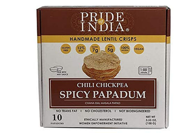 Pride Of India - Spicy Chickpea Masala Papadum Lentil Crisp, Pack of 6 - 10 count Box (3.53oz - 100gm) - Instant Popping Chips, 