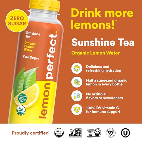 Lemon Perfect Sunshine Tea, Hydrating Flavored Lemon Water, Zero Sugar, Healthy Hydration Drinks, 15.2 Fl Oz Bottles (12-Pack)