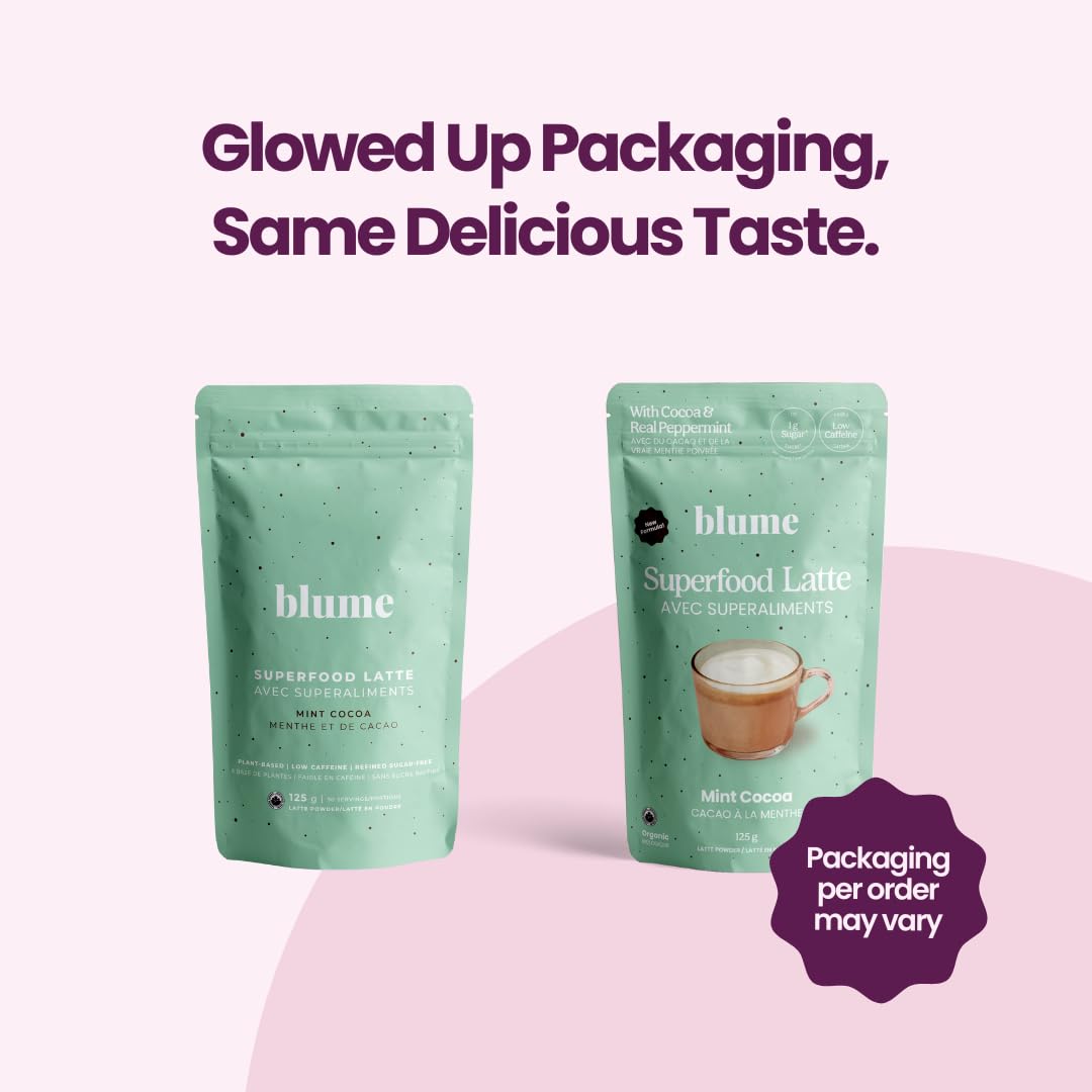 Blume Peppermint Cacao Blend - Superfood Latte with Adaptogens - 3.5 oz - Keto Friendly & Vegan Hot Chocolate