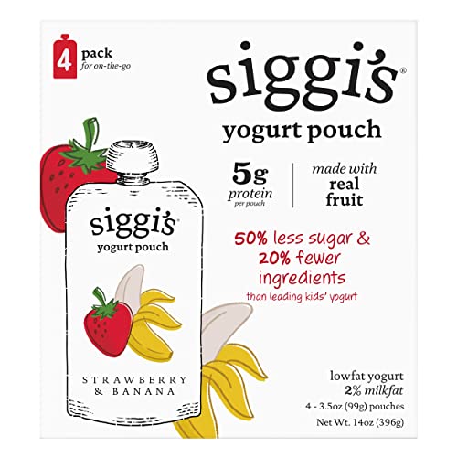 siggis Kids Lowfat Yogurt Pouches, Strawberry Banana, 3.5 oz. Each, 4 Ct - 2% Milkfat