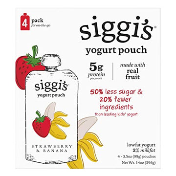 siggis Kids Lowfat Yogurt Pouches, Strawberry Banana, 3.5 oz. Each, 4 Ct - 2% Milkfat