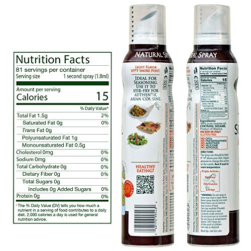 Mantova Toasted Sesame Oil, 100% Pure Cooking Spray With Omegas, Perfect For Grilling, Baking, Or Seasoning For Cooking, Our Oil Dispenser Bottle Lets You Spray, Drip, Or Stream With No Waste, 5 Oz