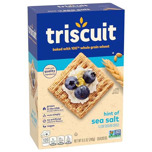 Triscuit Hint of Sea Salt Whole Grain Wheat Crackers, Vegan Crackers, 6-8.5 oz Boxes (Pack of 2)