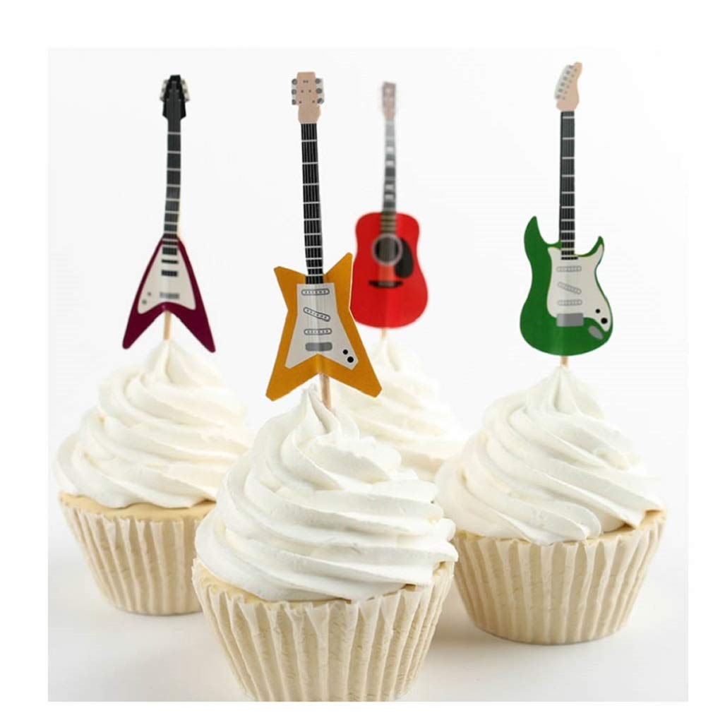 Colorful Fun Guitars Cupcake Toppers. Set Of 12.