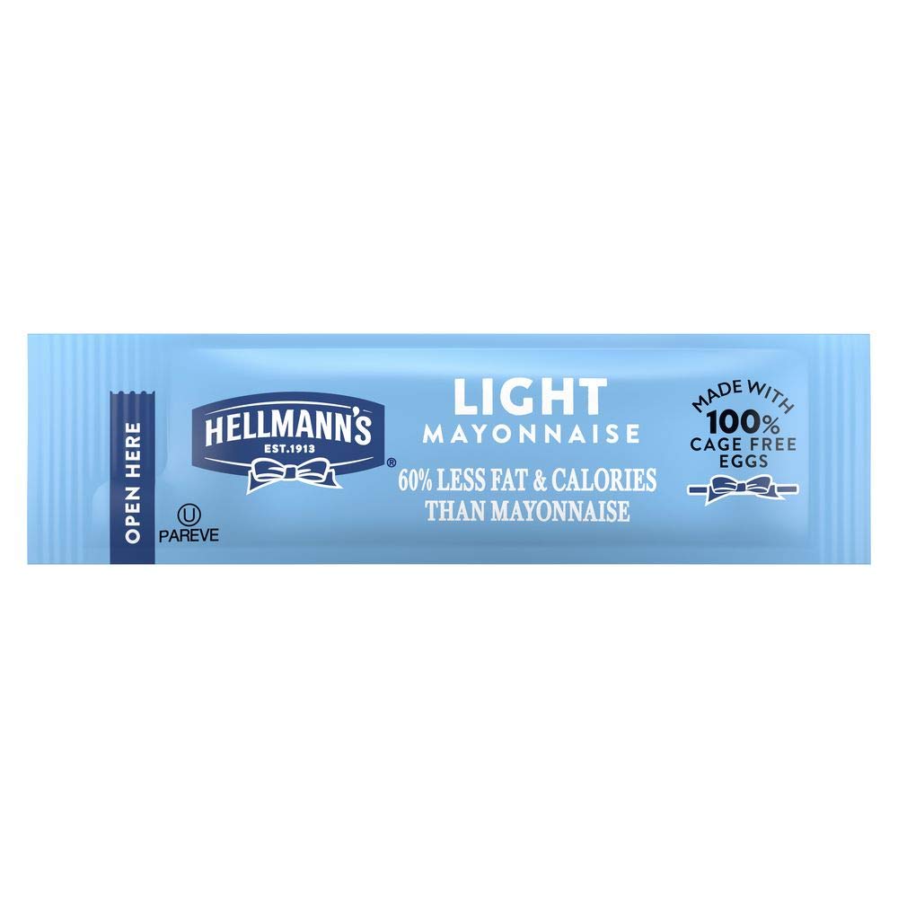 Hellmann s Light Mayonnaise Stick Packets Easy Open, Condiment for Sandwiches, Salads, Mayo Made with 100% Cage Free Eggs, Glut