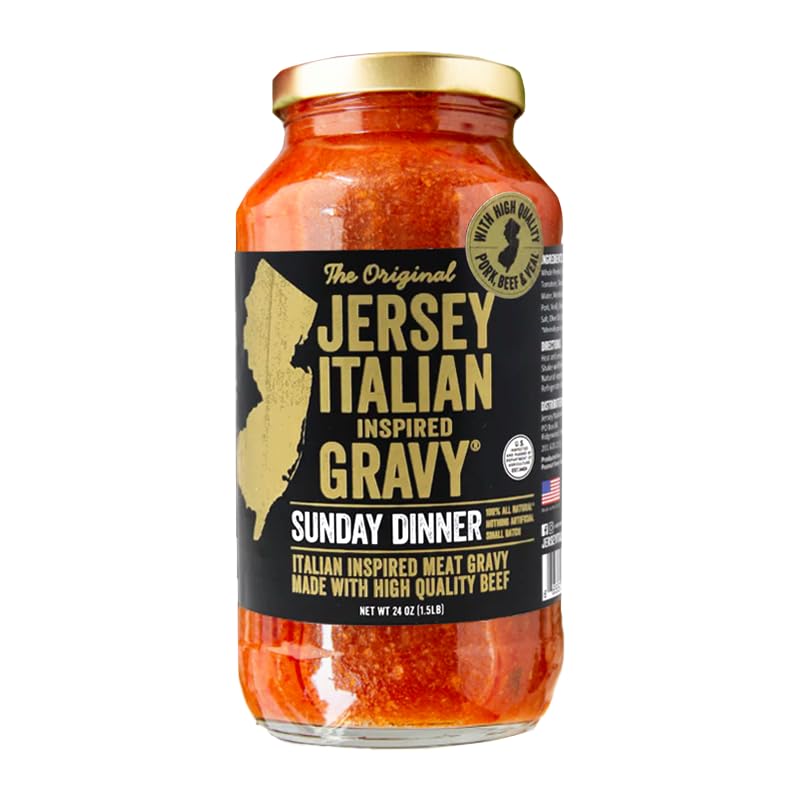 Jersey Italian Gravy-24 Oz Jar-Gourmet, All Natural All Purpose Tomato Sauce For Pasta And More, No Artificial Ingredients- Vegan Friendly-Authentic Recipe For Pasta, (Sunday Dinner, 1.5 Pound (Pack Of 6))