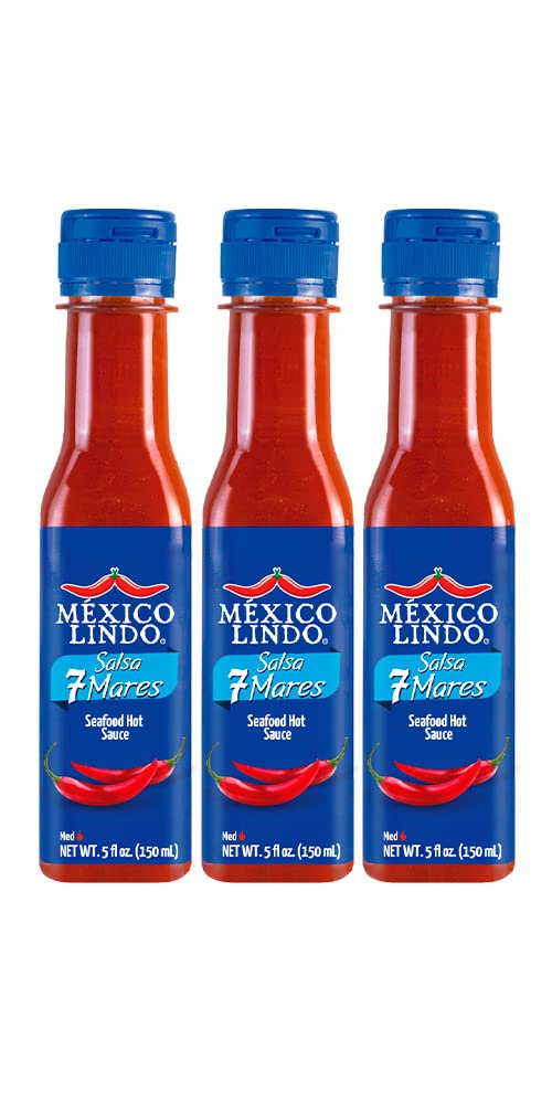 Mexico Lindo 7 Mares Hot Sauce | Perfect For Fish & Seafood | 10,800 Scoville Level | Spicy Flavor | 5 Fl Oz Bottles (Pack Of 3)