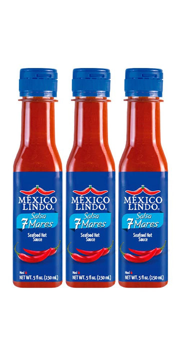 Mexico Lindo 7 Mares Hot Sauce | Perfect For Fish & Seafood | 10,800 Scoville Level | Spicy Flavor | 5 Fl Oz Bottles (Pack Of 3)