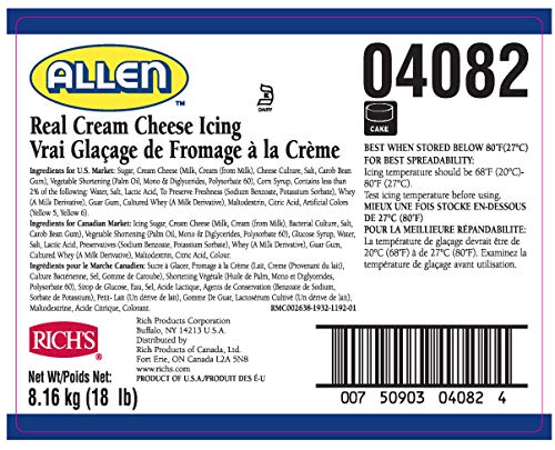 Rich'S Jw Allen Real Icing, Cream Cheese, 288 Ounce