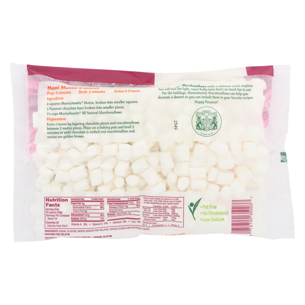 Manischewitz Gluten Free Mini Marshmallows 10Oz (2 Pack) | Fat Free, Low Sodium, No Cholesterol, Meat Free, Kosher For Passover