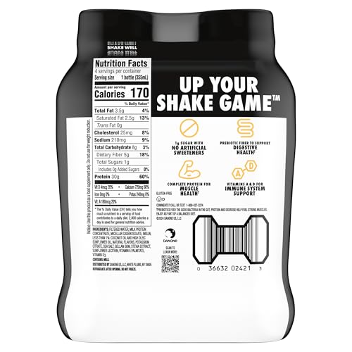 Oikos Protein Shake  Vanilla  30g High Protein Drinks  Shelf Stable  Ready to Drink  5g Prebiotic Fiber  12 fl oz Bottle  4 Count