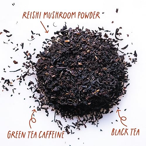 Kubo Tea High Caffeine Mushroom Tea Bags - Organic Reishi Blend for Energy & Focus, 20 Ct, Compostable Packaging