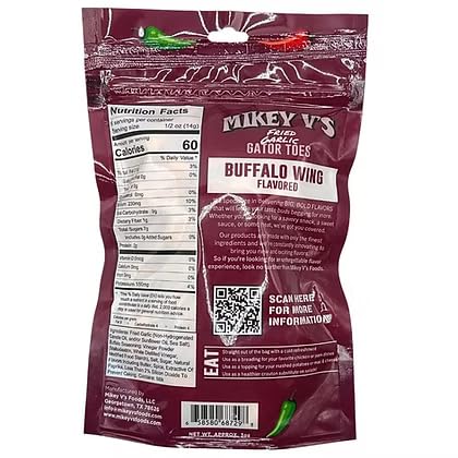 Mikey Vs Buffalo Wings Gator Toes, Deep Fried Garlic Snacks, 3.9oz, Pack of 1