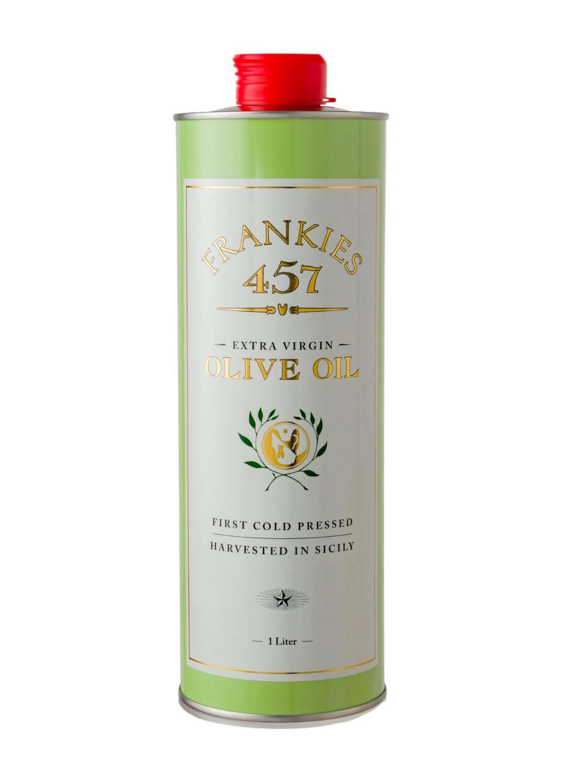 Frankies 457 Premium Castelvetrano Olive Oil - First Cold Pressed - 33.8 Fl Oz - Authentic Italian - Monovarietal - Harvested in Sicily