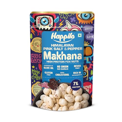 Happilo Top-Grade Super Snack Makhana Himalayan Salt & Pepper 55G  Roasted Foxnut Healthy Snack Low Calorie Gluten Free And Vegan