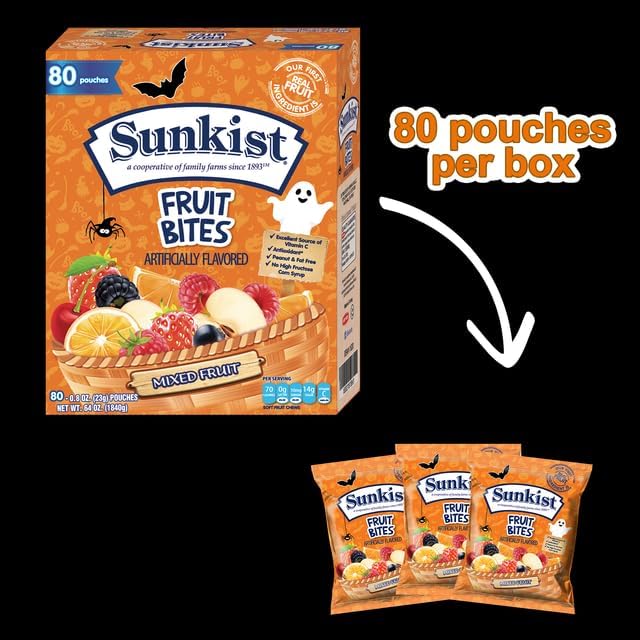 Halloween Fruit Snacks Variety Pack - 80 Count (64 oz) Individually Wrapped Halal, Peanut-Free, Fat-Free Bulk Candy for Trick or