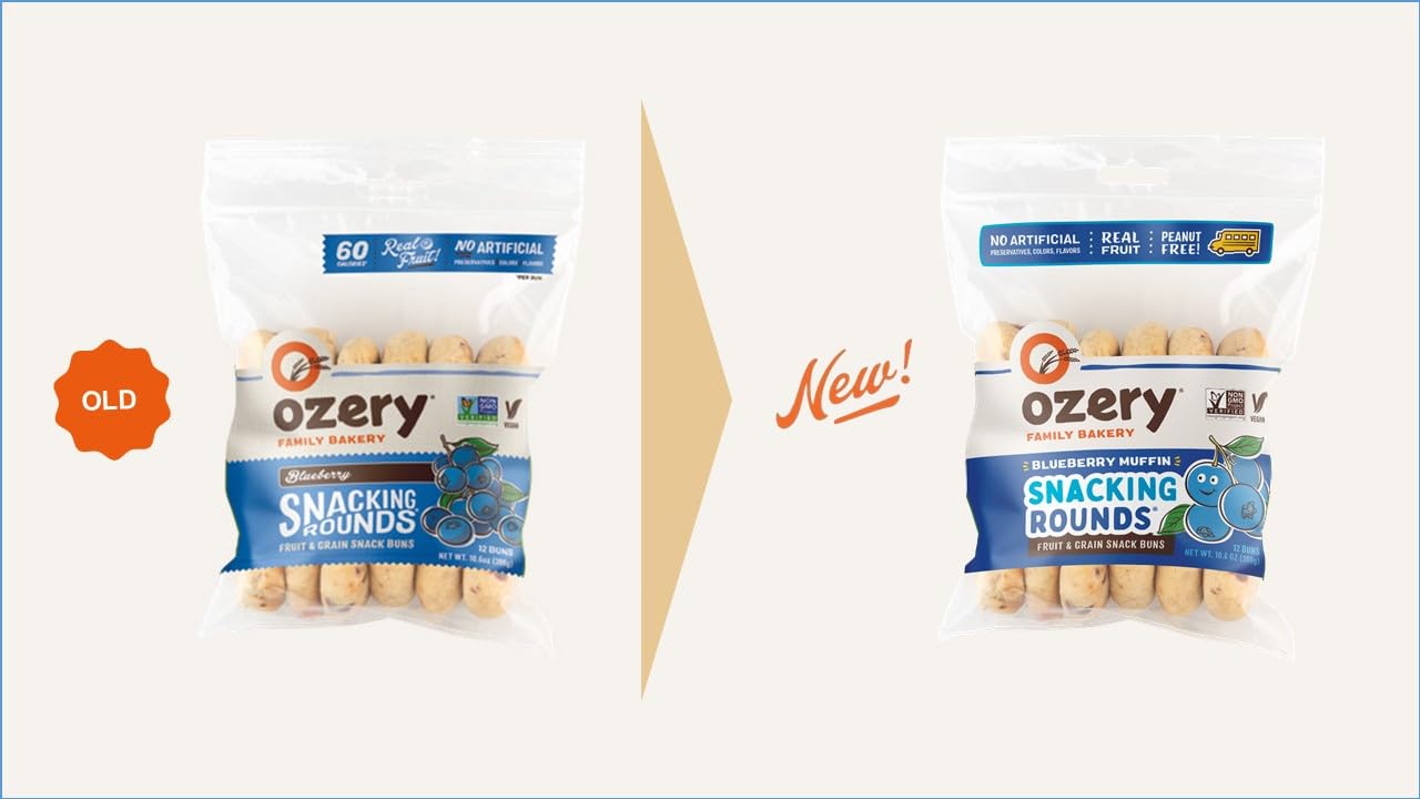 Ozery Bakery Blueberry Muffin Snacking Rounds, Allergen Free, Vegan, Made with Real Fruit, Snack Buns, 12 Buns Per Bag, Pack of