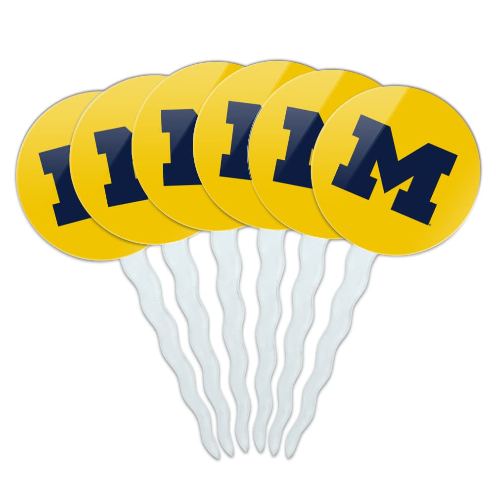 University of Michigan Secondary Logo Cupcake Picks Toppers Decoration Set of 6