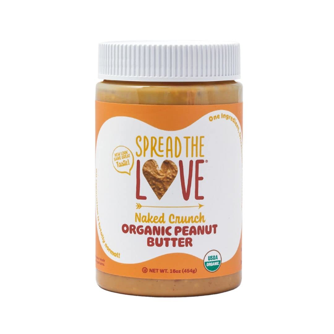 Spread The Love NAKED CRUNCH Organic Peanut Butter (Organic, All Natural, Vegan, Gluten-free, Creamy, Dry-Roasted, No added salt