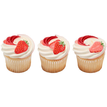 Fruit Shaped Sugar Decorations Cookie Cupcake Cake Edible Toppers 12 Pc (Strawberries)