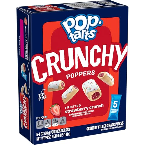Pop-Tarts Crunchy Poppers Crunchy Filled Snack Pieces, Kids Snacks, On-the-Go, Frosted Strawberry Crunch (6 Boxes, 30 Pouches)