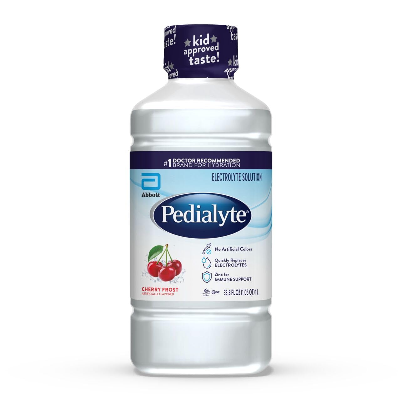 Pedialyte Electrolyte Drink, Hydration Drinks for Kids & Adults, Cherry Frost, 1 Liter