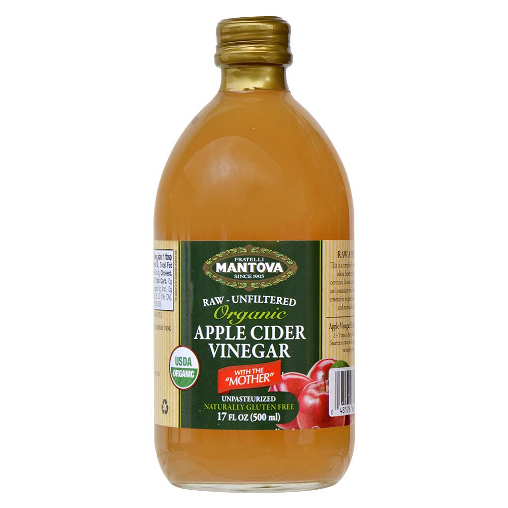 Mantova Organic Raw Apple Cider Vinegar with Mother, Unfiltered, 17 fl. oz., Pack of 2, Gluten-Free, Vegan-Friendly, Product of Italy