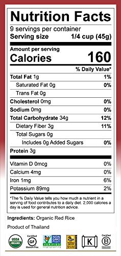 Lotus Foods Organic Red Rice - Red Rice Organic, Rice Red, Whole Grain Rice, Long Grain Asian Sticky Rice, USDA Organic, Non-GMO