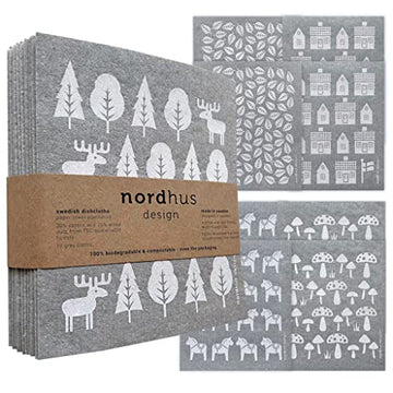 Swedish Dishcloths For Kitchen 10 Pack - Made In Sweden - Reusable And Replace Paper Towels, Sponges And Dish Rags - Eco Friendl