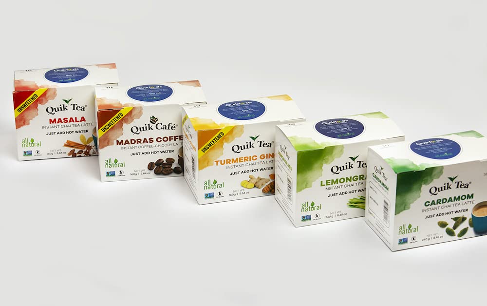 QuikTea Chai Tea Latte - Ginger Chai Tea Latte Pouches (Unsweetened), Ginger, 100 Count, Pack of 10