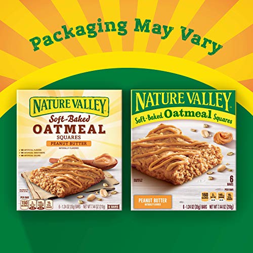 Nature Valley Soft-Baked Oatmeal Squares, Peanut Butter Breakfast Snacks, 6 ct, 7.44 OZ