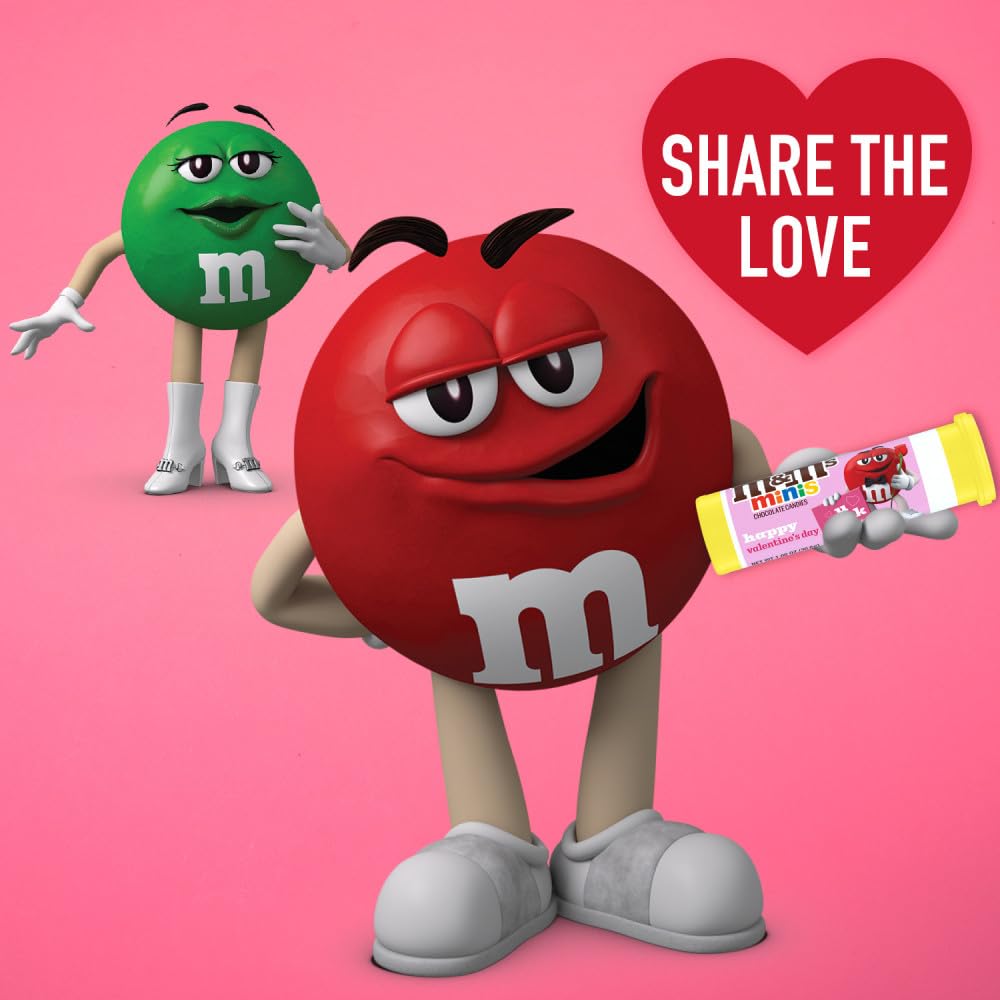 M&M'S Valentine's MINIS Milk Chocolate Candy, 1.08 oz Tube, Bulk Pack of 24, Perfect for Valentine's Day Gifts