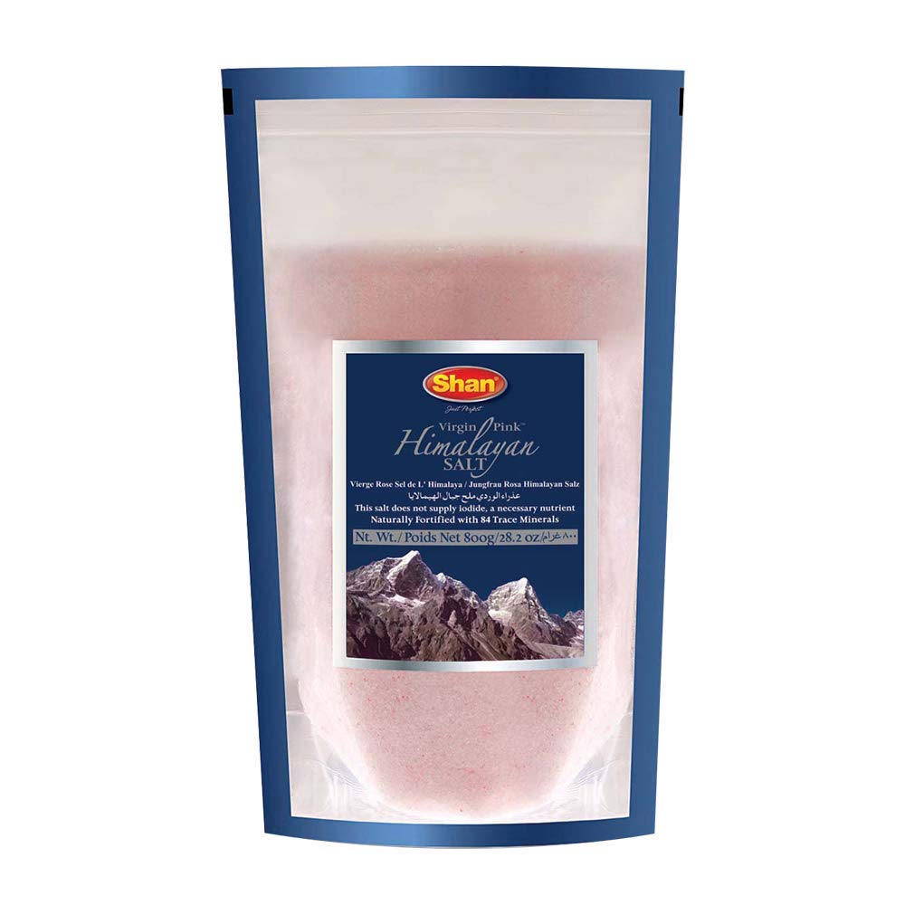 Shan Himalayan Pink Salt Fine Grain, 800g - Naturally Fortified with 84 Trace Minerals, Stand Up Pouch