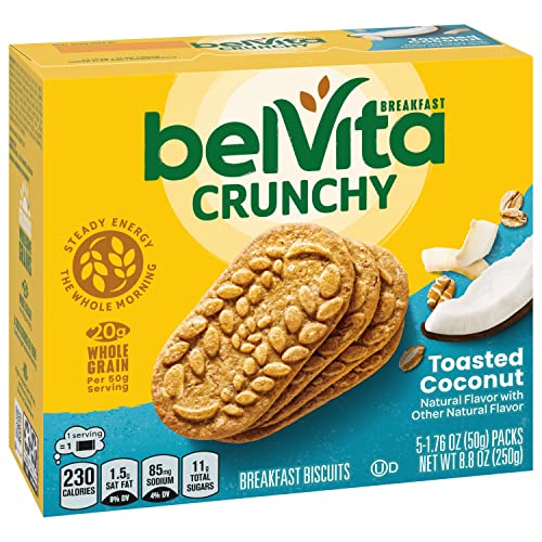 belVita Breakfast Bars Biscuits, Toasted Coconut, 30 Total Packs, 6 Boxes (4 Biscuits Per Pack)